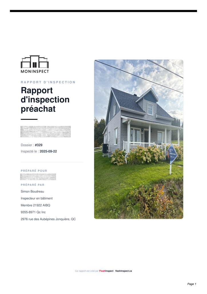 Première page d'un rapport d'inspection Flash Inspect
