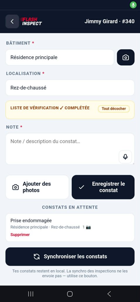 Application mobile — saisie d'un constat